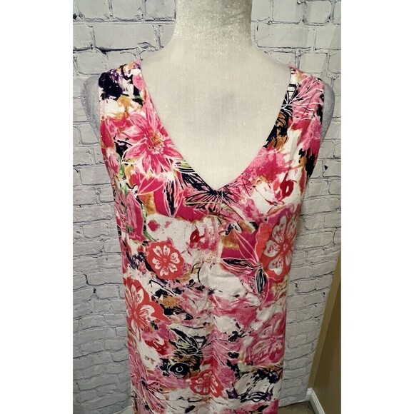 Pineapple Cove Pink Tropical Floral Rayon A-Line Sleeveless Dress Womens Large - Picture 2 of 6
